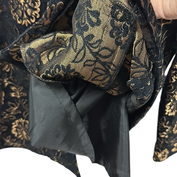 Laura Ashley Black Bronze Tapestry and Velvet Button Up Peacoat Jacket Womens L - Picture 10 of 13